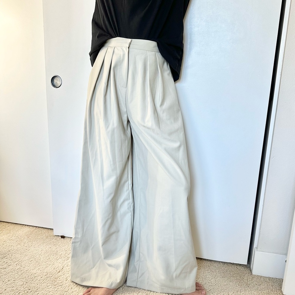 NWT Oak + Fort Women’s Wide Pleated Pants Alfalfa Cream